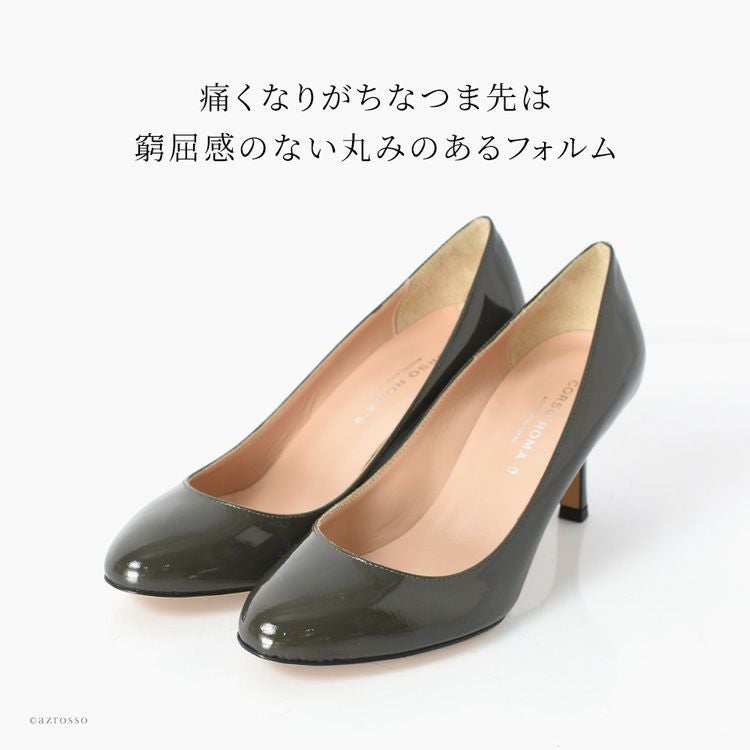 エナメルパンプス イタリア製 コルソローマ 本革 ラウンドトゥ ヒール6