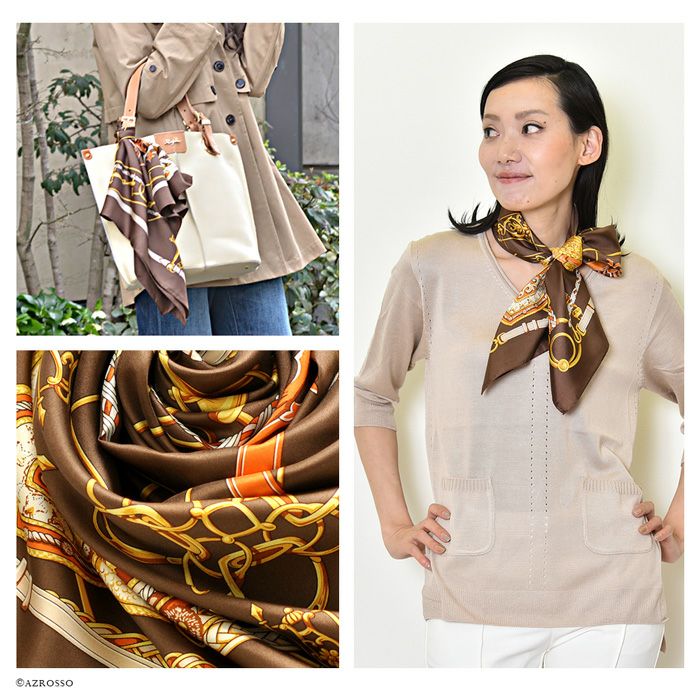 横浜スカーフ リッチハーネス 90cm シルクツイル エルメス柄 正方形