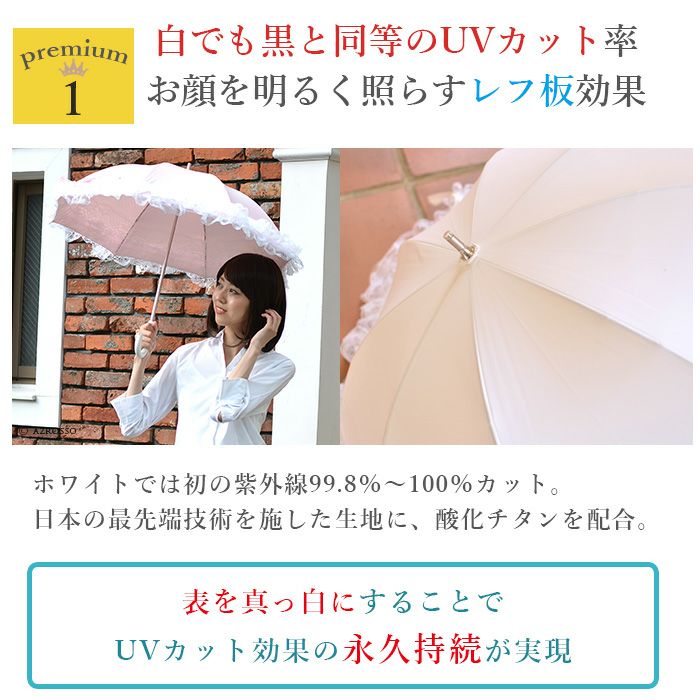 日傘 2重張りフリルレース 長傘 ユビオン プレミアムホワイト 結婚式や