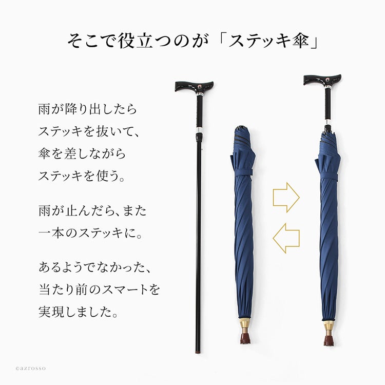 分離式】杖になる傘 ステッキインアンブレラ 2WAY 軽量 晴雨兼用 敬老