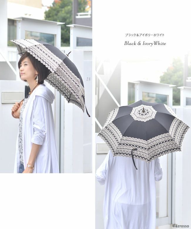 アンティークレース 日傘 布製 晴雨兼用 籐ハンドル 長傘 大判 遮光性