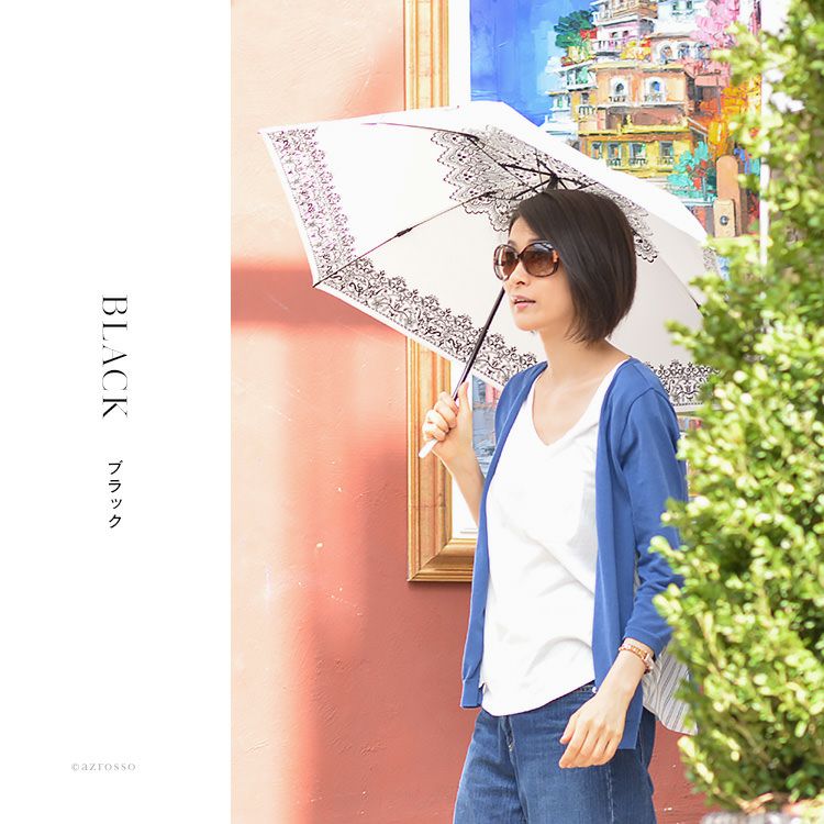 uv 折りたたみ傘 白 日傘 軽量 レース柄 日本製 ブランド UVION