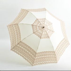 アンティークレース 日傘 折りたたみ 晴雨兼用 布製 籐ハンドル 大判