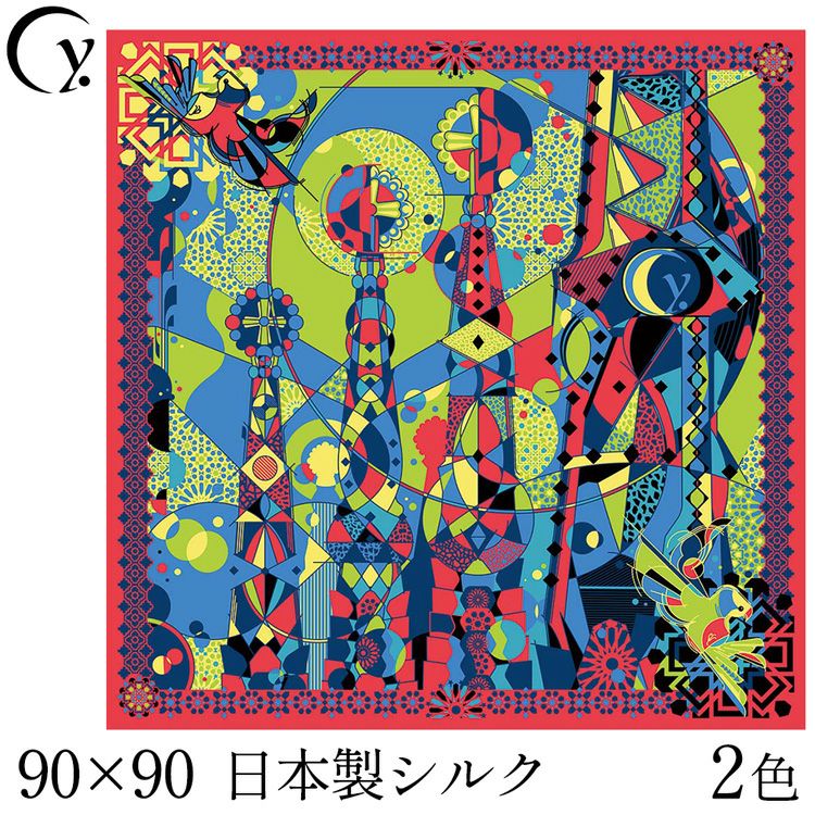 シルクスカーフ 迷宮のバルセロナ 90x90 ｜横浜スカーフ .Y ドットワイ