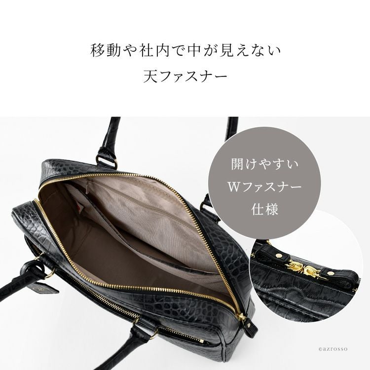 モモコリアルクロコダイル レザートートバッグ 底鋲　A4 PC可　自立 日本製 トートバッグ 本革 クロコ型押し ビジネスバッグ A4 2way