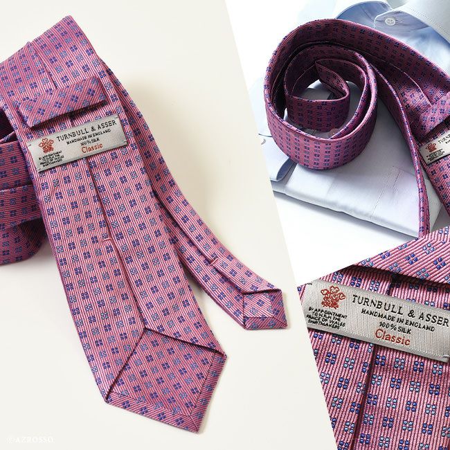 スクエア 柄 ネクタイ シルク ピンク｜Turnbull & Asser ターンブル