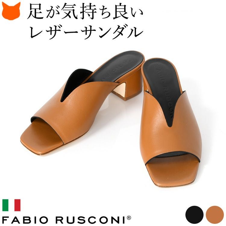 Vカット サンダル レザー 5.5cm 太ヒール ファビオルスコーニ FABIO