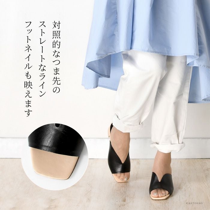 Vカット サンダル レザー 5.5cm 太ヒール ファビオルスコーニ FABIO