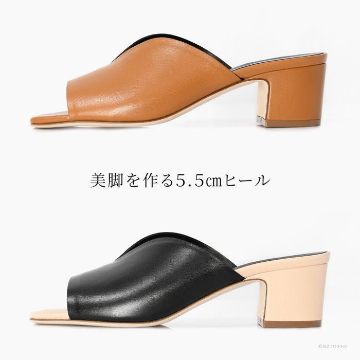 Vカット サンダル レザー 5.5cm 太ヒール ファビオルスコーニ FABIO