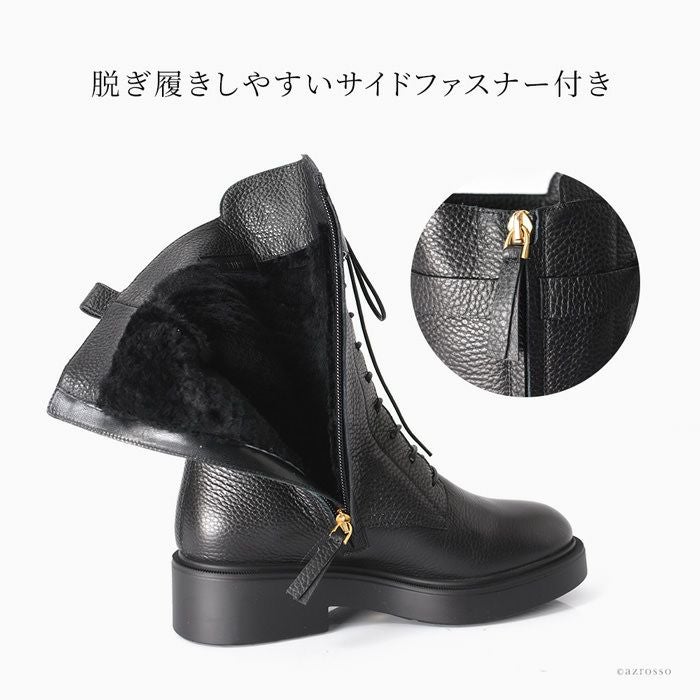 編み上げ ショートブーツ 本革 内側 ムートン ヴィットリオヴィルジリ