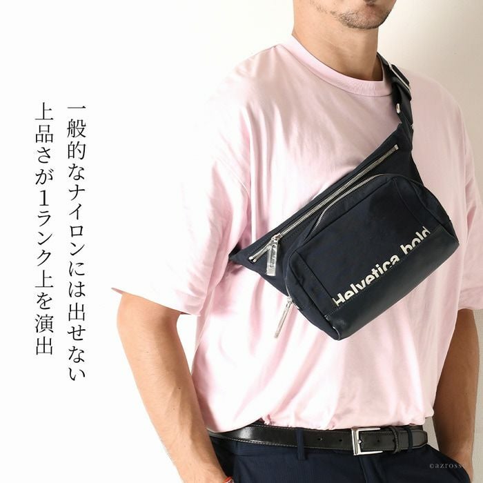 高級ナイロン ボディバッグ メンズ 日本製 ヘルベチカボールド