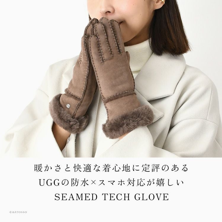 スマホ対応 手袋 レディース UGG 防寒 防水 本革 ファー付き アグ