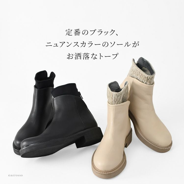 ショートブーツ 本革 軽い 厚底 ソックスブーツ ローヒール 歩きやすい