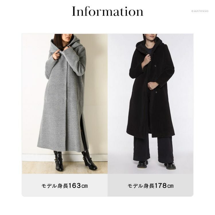 フード付き ロングコート レディース コート アルパカ ウール混