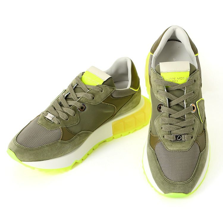 レザー スニーカー 厚底 イエロー カーキ La rue Lrld WN07 フィリップ