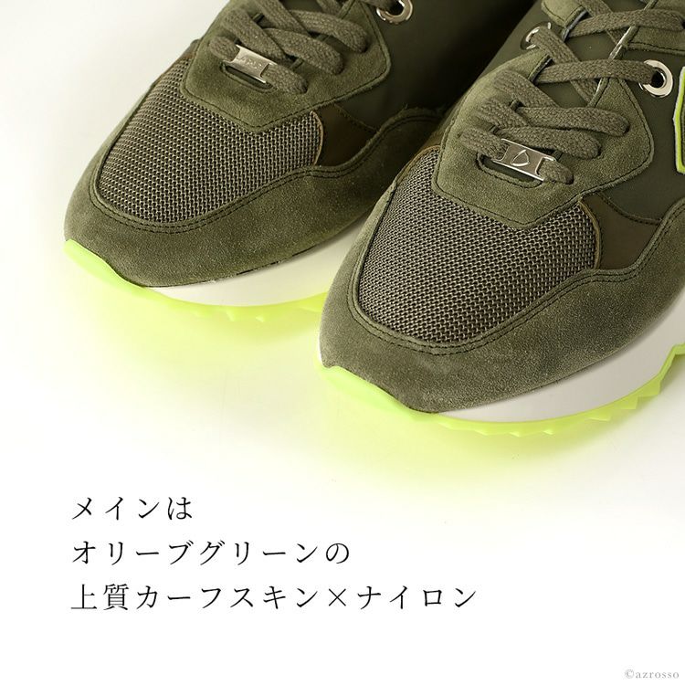 レザー スニーカー 厚底 イエロー カーキ メンズ La rue Lrlu WN07