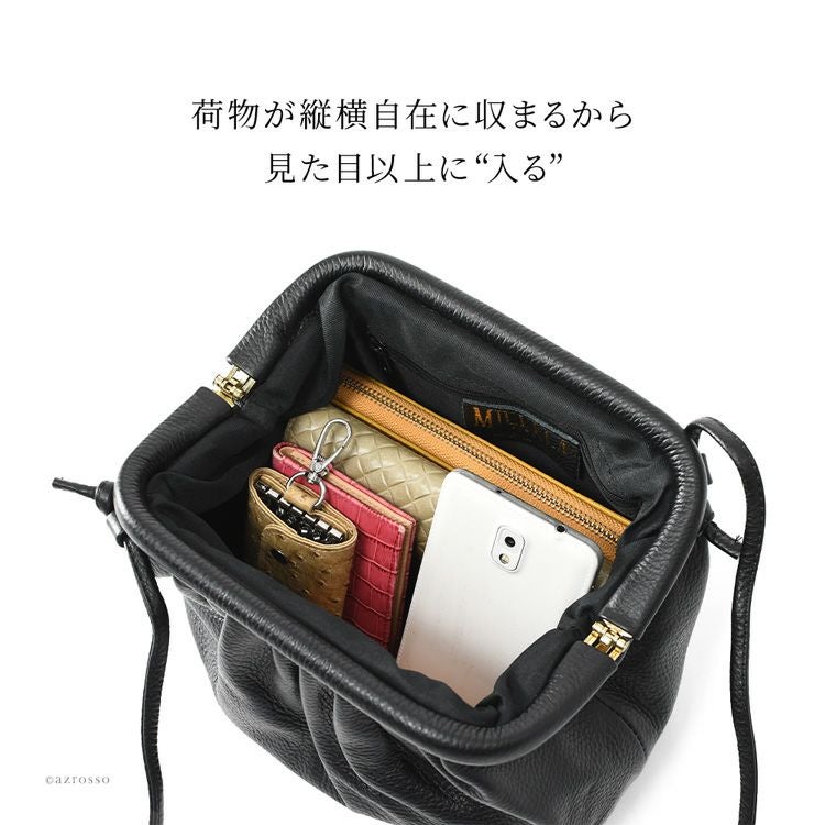 本革 がま口 ショルダーバッグ ミニバッグ イタリア製 べヴィ二 ベビー