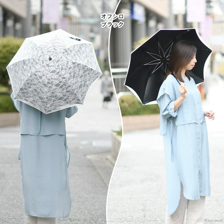 晴雨兼用傘 総レース長傘 遮光 遮熱 さくら骨 ブラック ホワイト ネイビー