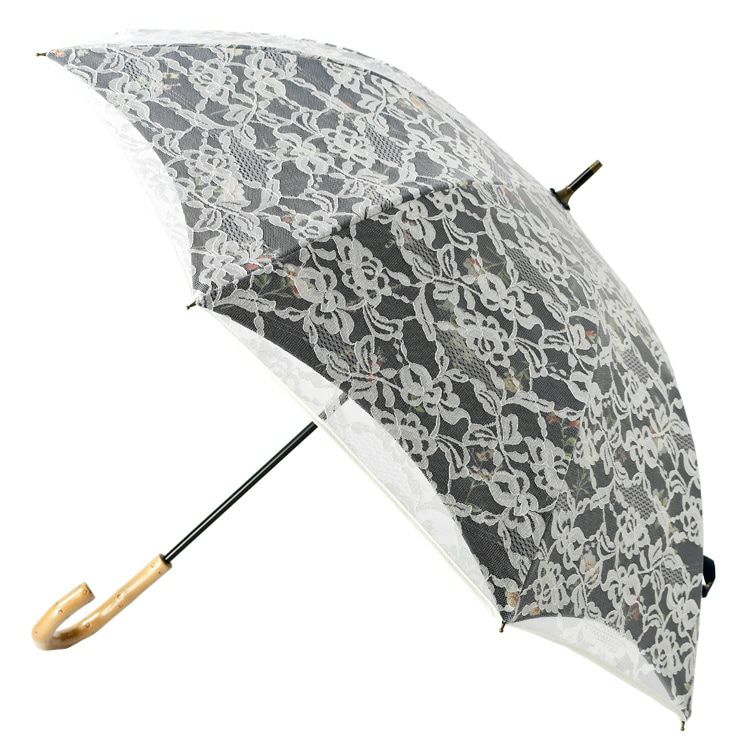 晴雨兼用傘 総レース長傘 遮光 遮熱 さくら骨 ブラック ホワイト ネイビー