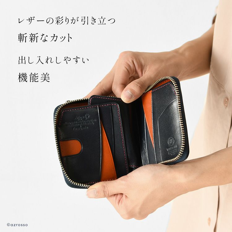 二つ折り財布 本革 ラウンドファスナー ミニウォレット メンズ 日本製