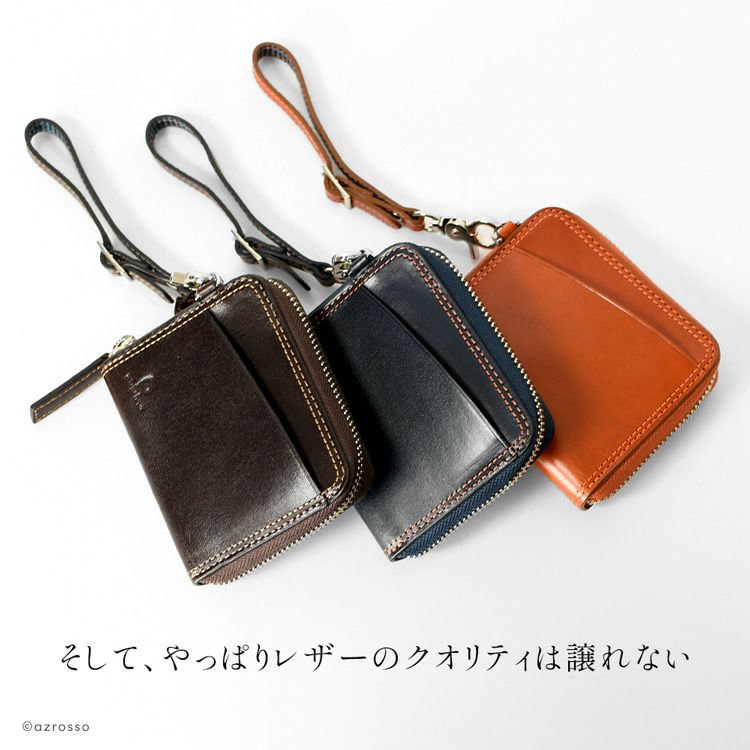 二つ折り財布 本革 ラウンドファスナー ミニウォレット メンズ 日本製