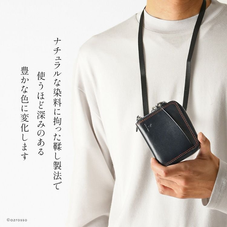 二つ折り財布 本革 ラウンドファスナー ミニウォレット メンズ 日本製