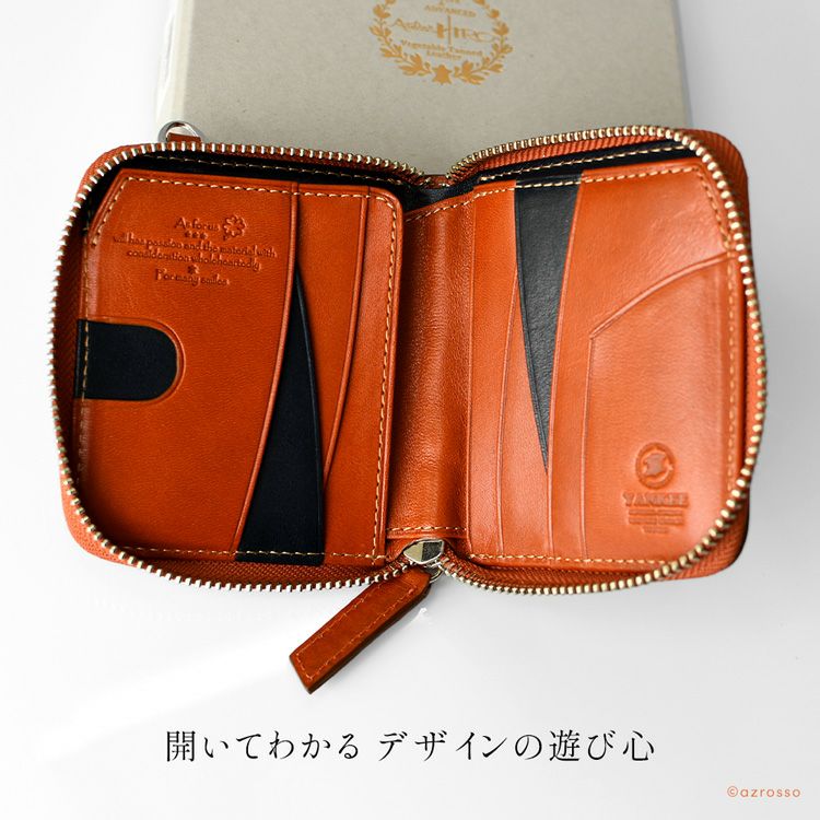 二つ折り財布 本革 ラウンドファスナー ミニウォレット レディース