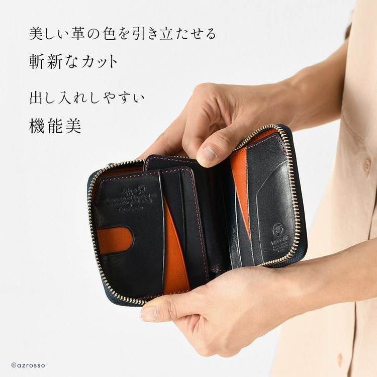 二つ折り財布 本革 ラウンドファスナー ミニウォレット レディース