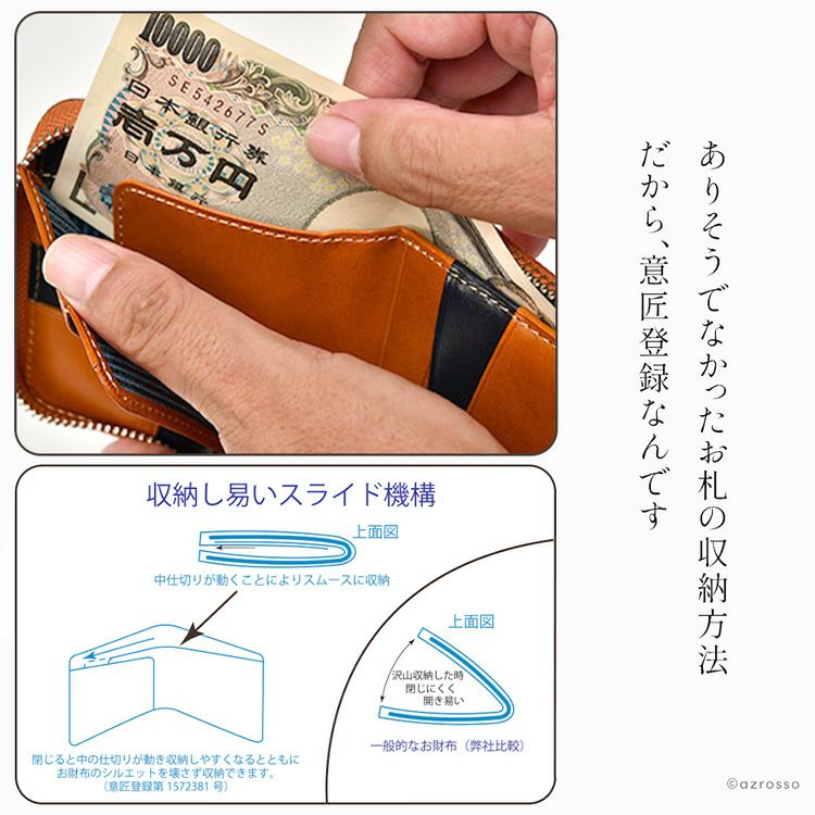 二つ折り財布 本革 ラウンドファスナー ミニウォレット レディース