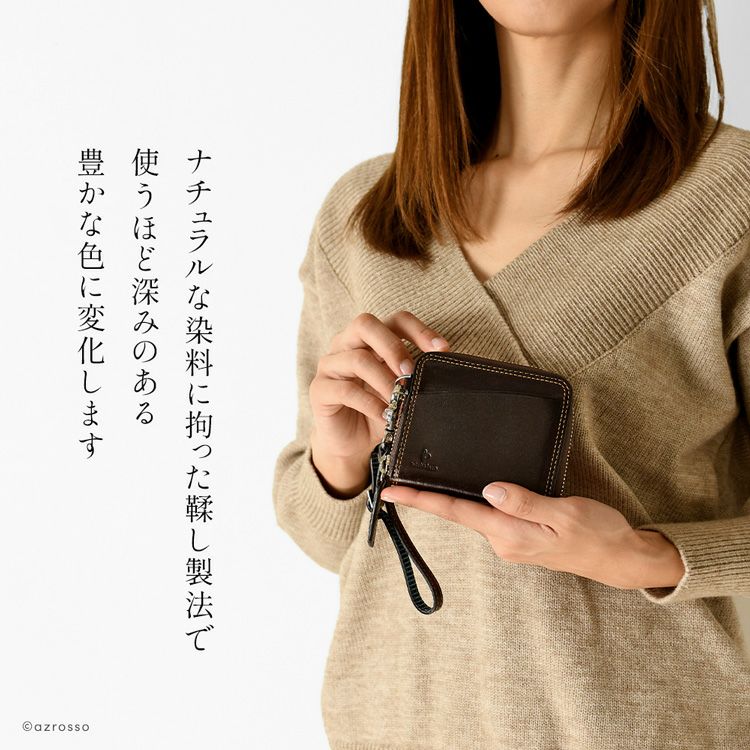 二つ折り財布 本革 ラウンドファスナー ミニウォレット レディース