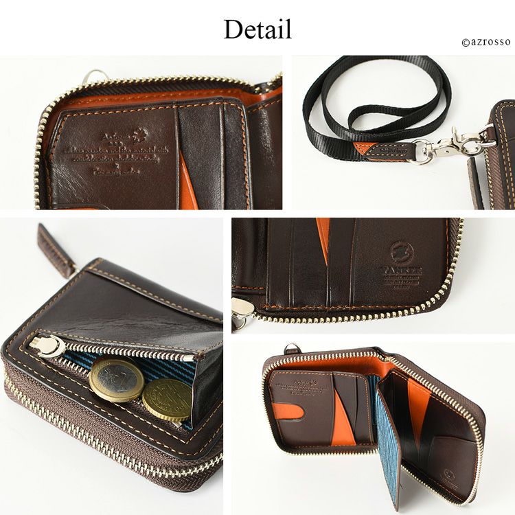 二つ折り財布 本革 ラウンドファスナー ミニウォレット レディース