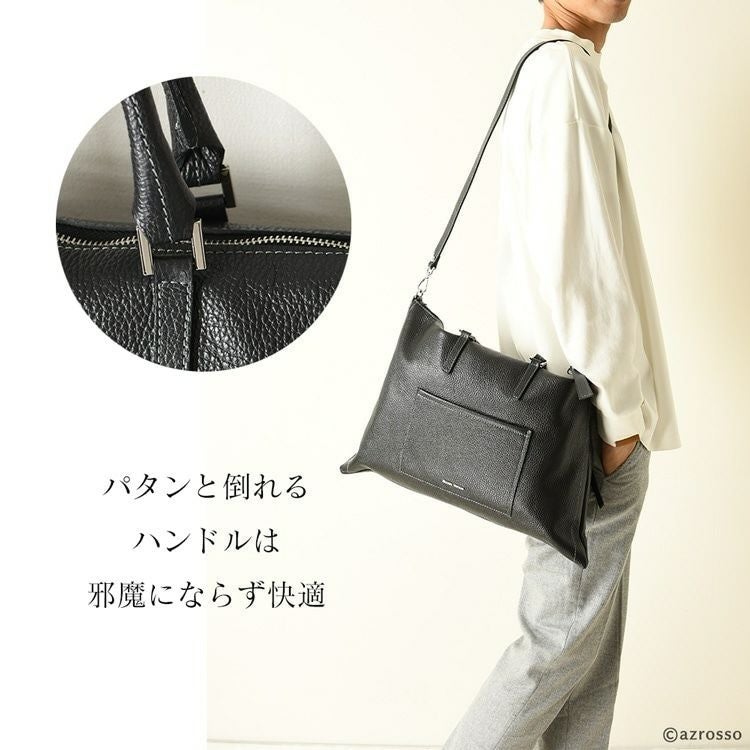 通勤用 A4 トートバッグ 上品 メンズ ブラック イタリア製 ショルダ