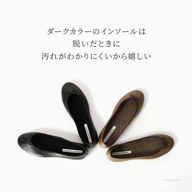 バレエ シューズ フラット パンプス 日本製 レザー レディース 黒
