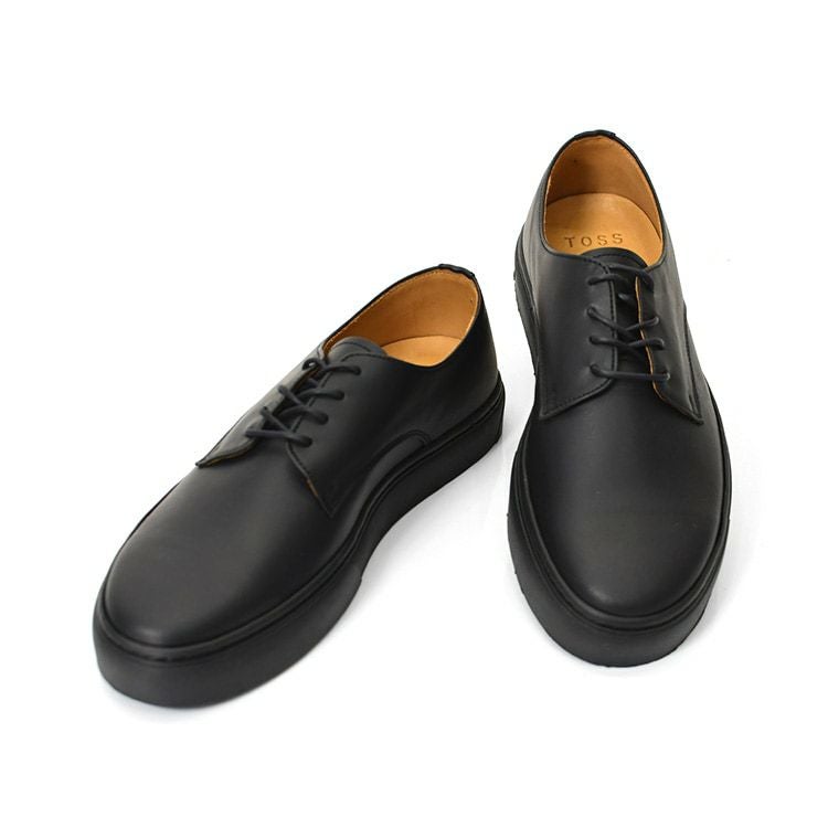 レザースニーカー レディース きれいめ 黒 外羽根 プレーントゥ 歩き