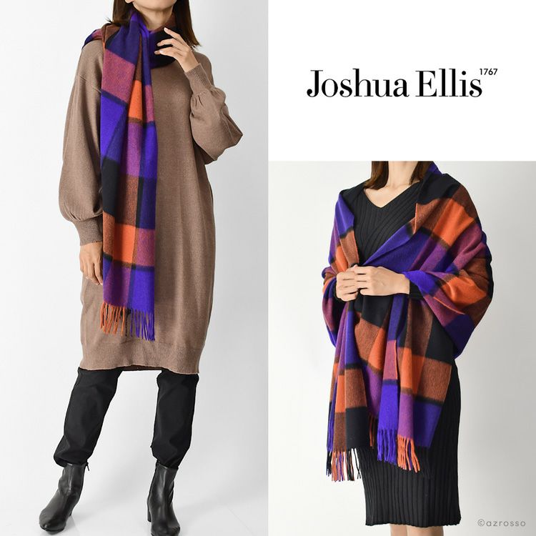 チェック ストール レディース カシミヤ100% パープル オレンジ