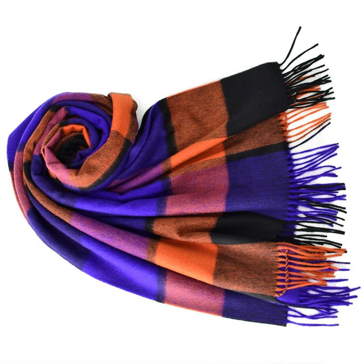 チェック ストール レディース カシミヤ100% パープル オレンジ