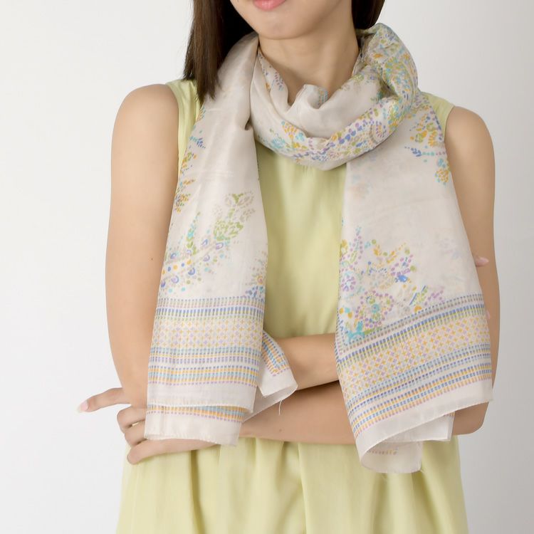 シルク ストール 大判 ショール 花柄 ペイズリー柄 薄手 uv コンパクト