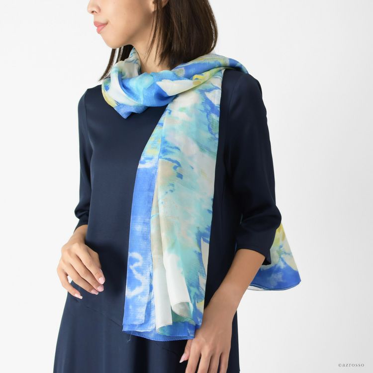 シルク ストール 大判 ショール 蓮華 花柄 薄手 uv コンパクト 冷房