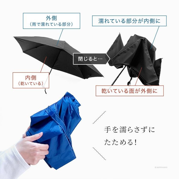 手が濡れない 折り畳み傘 軽量 丈夫 レディース 耐風傘 逆開閉式 簡単