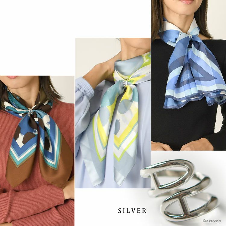 日本製シルクスカーフとスカーフリングの2点セット 横浜スカーフ