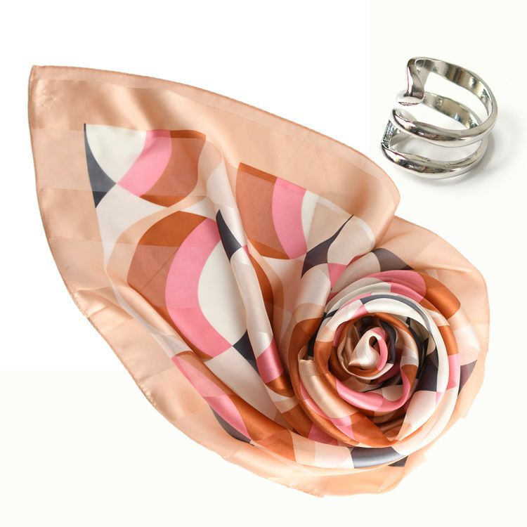 日本製シルクスカーフとスカーフリングの2点セット 横浜スカーフ