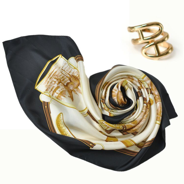 日本製シルクスカーフとスカーフリングの2点セット 横浜スカーフ