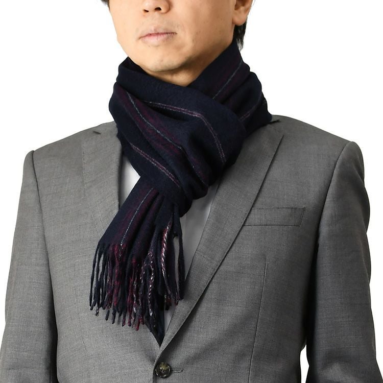 マフラー メンズ プレゼント カシミヤ100 冬 シンプル ストライプ