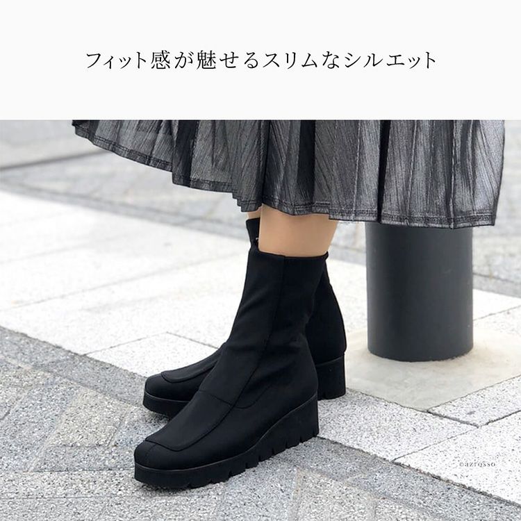 ショートブーツ レディース 靴 おしゃれ 厚底 歩きやすい ブラック