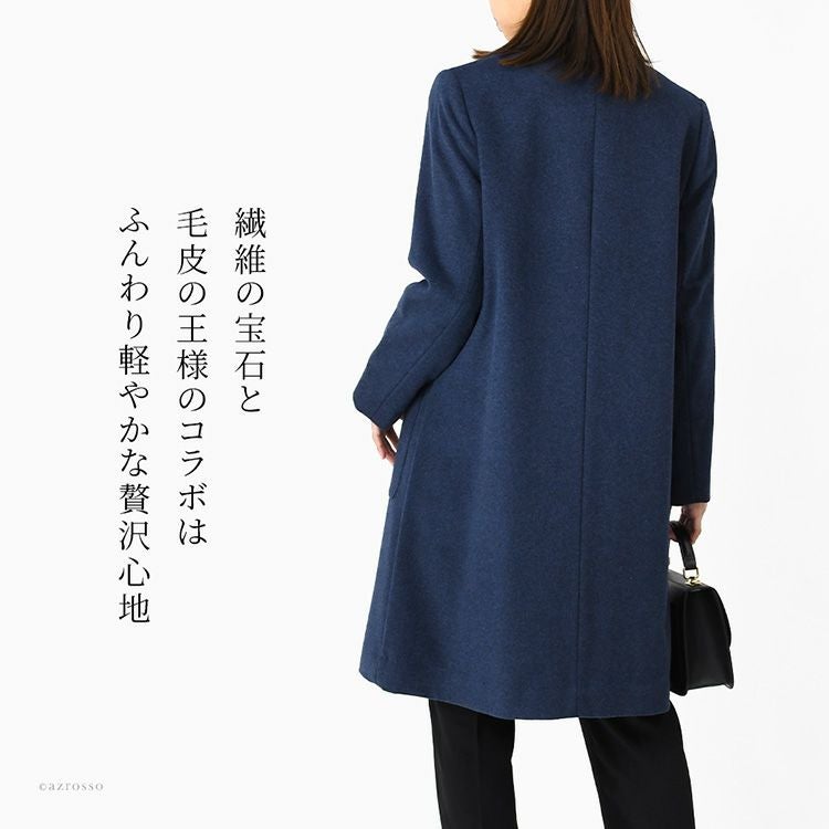 日本製 カシミヤコート ノーカラーコート レディース 冬 きれいめ