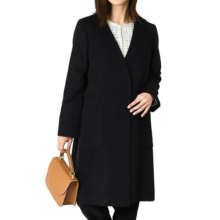 日本製 カシミヤコート ノーカラーコート レディース 冬 きれいめ