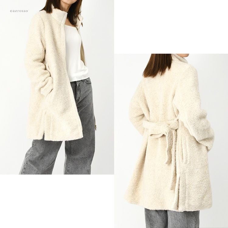 イタリア製 アルパカ ウール コート レディース 軽い ステンカラー