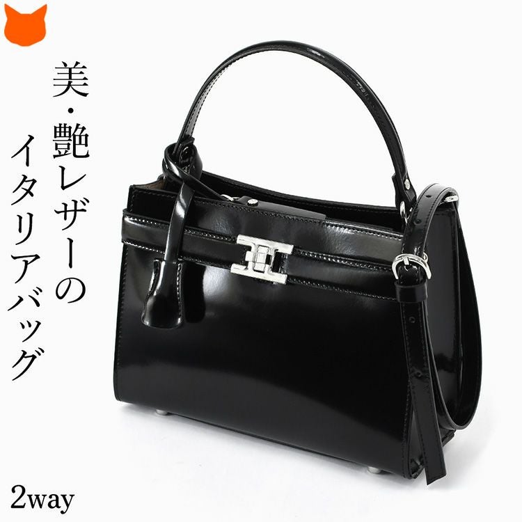 美品　ハイクラス 2way ハンドバッグ フォーマル ブラック レザー イタリア製 レザー フォーマルバッグ ショルダー ハンドバッグ