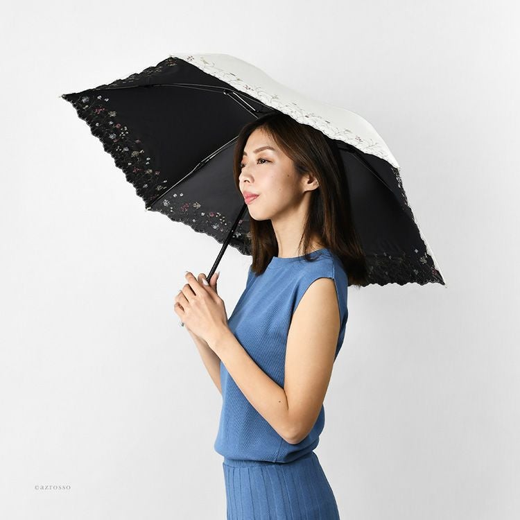 日傘 折りたたみ 簡単開閉 完全遮光 裏地黒 刺繍 おしゃれ 花柄 軽量