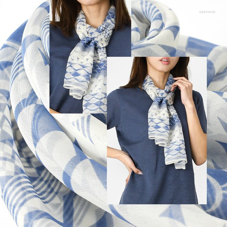 【新品】Giorgio Armani 幾何学模様　100%シルクストール シルクストール 幾何学模様柄 シフォン 日本製 ブランド 45x160cm 横浜